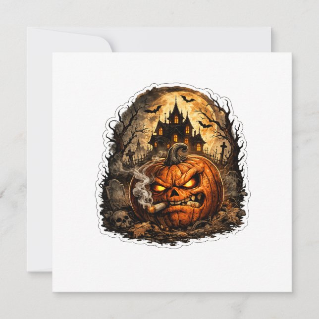 Invitation 🎃 Citrouille d'Halloween furieuse Autocollant | É (Devant)