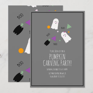 Invitation Citrouille d'Halloween Très Mignon Fantôme Confett