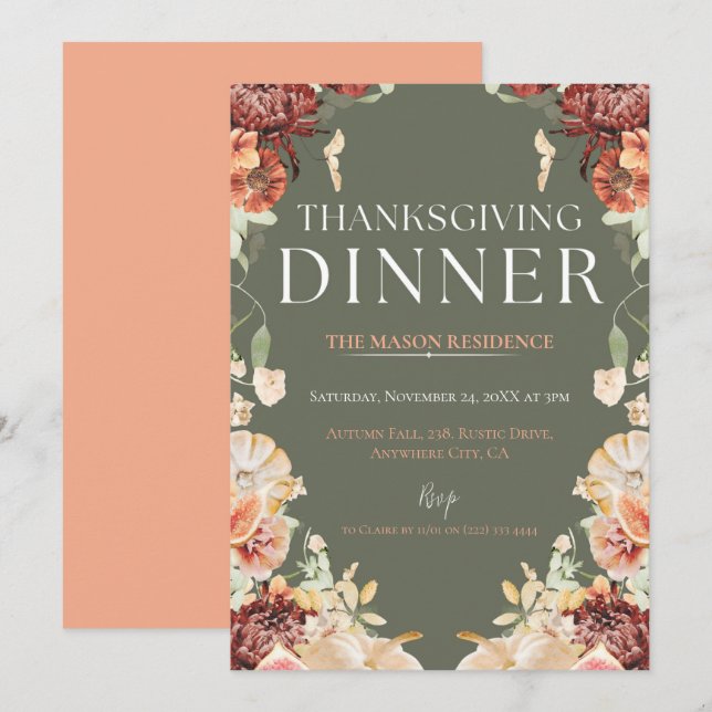 Invitation Citrouille du dîner de Thanksgiving rustique (Devant / Derrière)