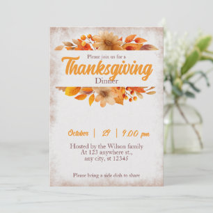 Invitation Citrouille du dîner de Thanksgiving rustique