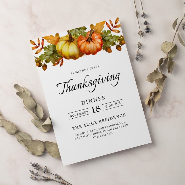 Invitation Citrouille du dîner de Thanksgiving rustique (Créateur téléchargé)