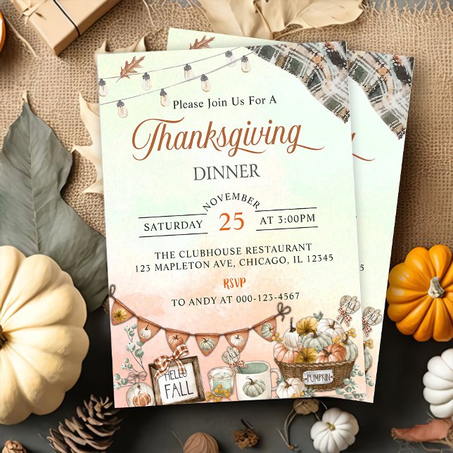 Invitation Citrouille du dîner de Thanksgiving rustique (Créateur téléchargé)