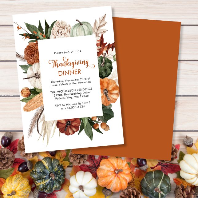 Invitation Citrouille du dîner de Thanksgiving rustique (Rustic Thanksgiving Dinner Pumpkin Invitation)