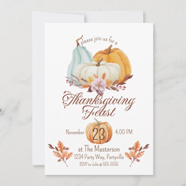Invitation Citrouille du dîner de Thanksgiving rustique (Devant)