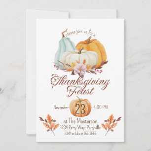 Invitation Citrouille du dîner de Thanksgiving rustique