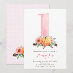 Invitation Citrouille Dusky Rose Roses 1er fête d'anniversair