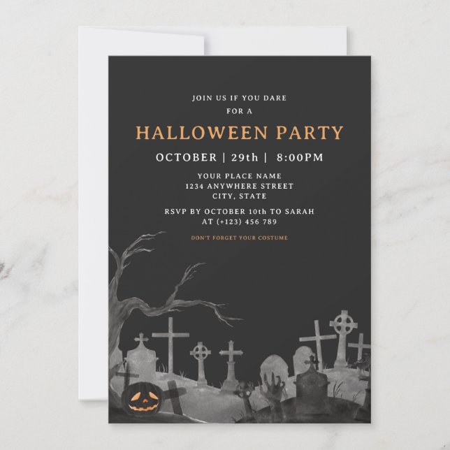 Invitation Citrouille éffrayant Graveyard Fête d'Halloween ad (Devant)
