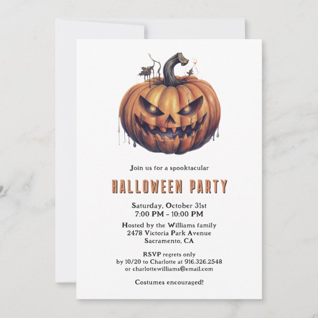 Invitation Citrouille éffrayant Lune Haunted House Halloween  (Devant)