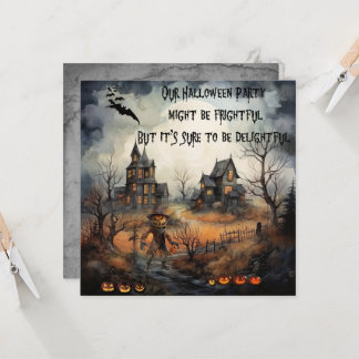 Invitation Citrouille effrayante et maisons hantées Halloween