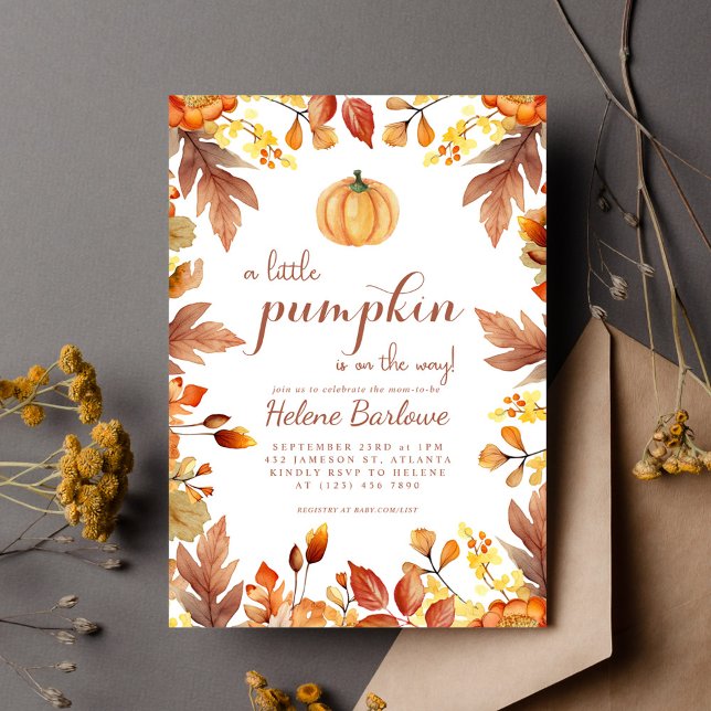 Invitation Citrouille Elegant Baby shower de chute d'aquarell (Pumpkin Elegant Watercolor Fall Baby Shower Invitation)