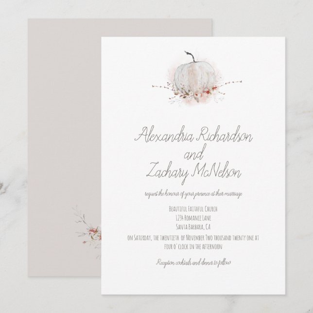 Invitation Citrouille Elegant Rustic Fall Mariage d'aquarelle (Devant / Derrière)