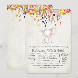 Invitation Citrouille Elephant Fall Baby shower