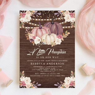 Invitation Citrouille en bois rose poussiéreux à motif floral