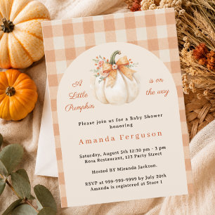 Invitation Citrouille en route Baby Shower carreaux automne
