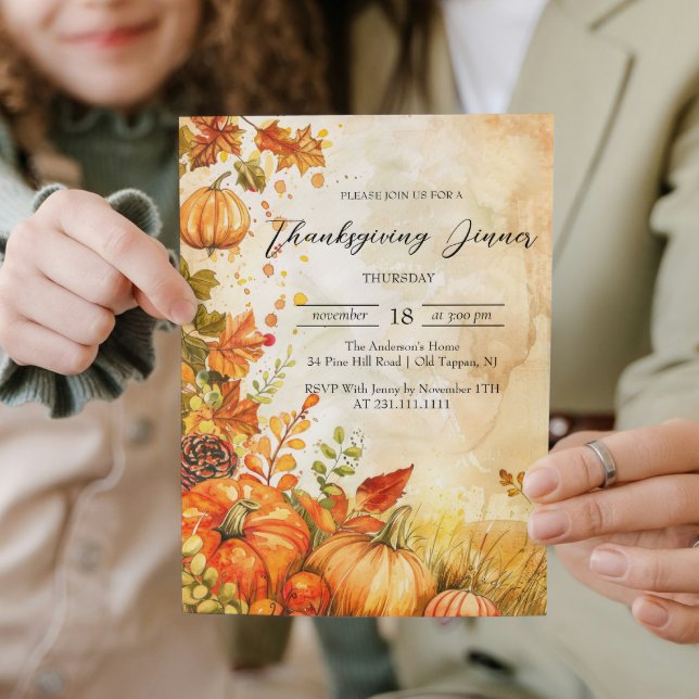 Invitation Citrouille et Feuille d'automne Thanksgiving Dîner (Créateur téléchargé)