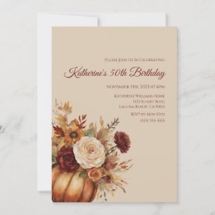 Invitation Citrouille et fleurs d'aquarelle d'anniversaire