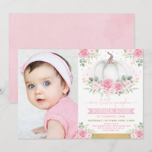 Invitation Citrouille et florale rose 1er anniversaire Photo