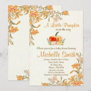 Invitation Citrouille Fall Floral Rustic Baby shower invitati