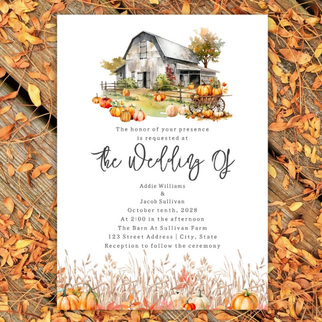 Invitation Citrouille Farm Grange Rustique Mariage de automne (Créateur téléchargé)
