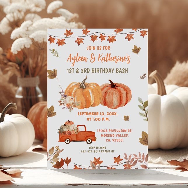 Invitation Citrouille Fête d'automne des frères et soeurs (Créateur téléchargé)
