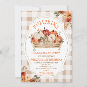 Invitation Citrouille Feuille Hay Automne En vichy 1er annive
