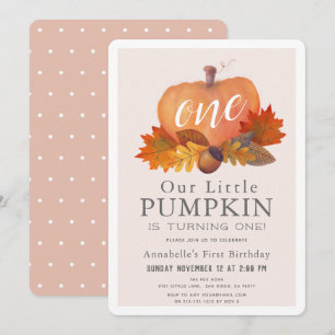 Invitation Citrouille Feuilles d'automne Blush rose fille 1er