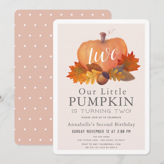 Invitation Citrouille Feuilles d'automne Blush Rose Girl 2e a (Devant / Derrière)