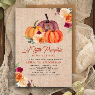 Invitation Citrouille Fleurie Orange Brûlée Burlap Shower de 
