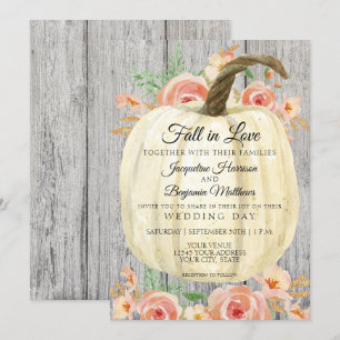 Invitation Citrouille Fleurie Rustique Pêche Corail Rose sur 