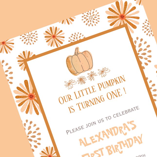 Invitation Citrouille Floral Automne Automne Halloween 1er an (Halloween-1st-birthday-Invitation-Pumpkin-Floral-Autumn Fall-orange-1)
