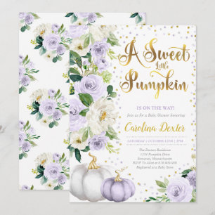 Invitation Citrouille Floral Baby shower automne violet Roses