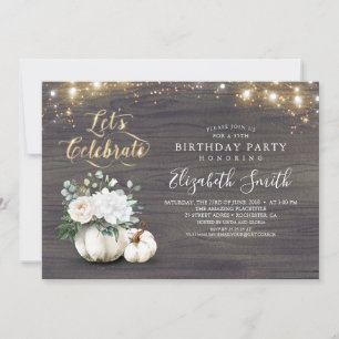Invitation Citrouille Floral Blanc Rustique Automne Fête d'an