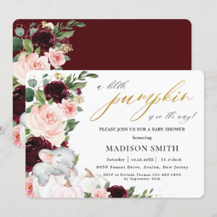 Invitation Citrouille Floral Bourgogne Elephant Baby Show