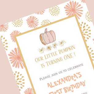 Invitation Citrouille Floral Rose or Halloween 1er anniversai