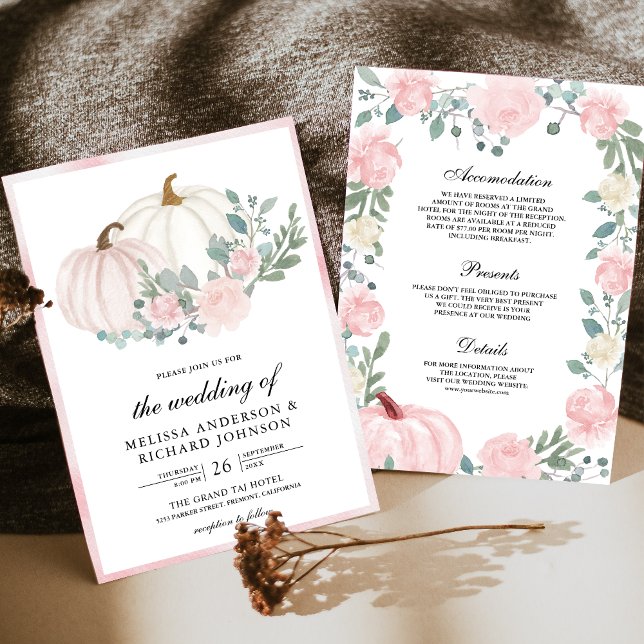 Invitation Citrouille floral rose pâle tout en un Mariage (Créateur téléchargé)