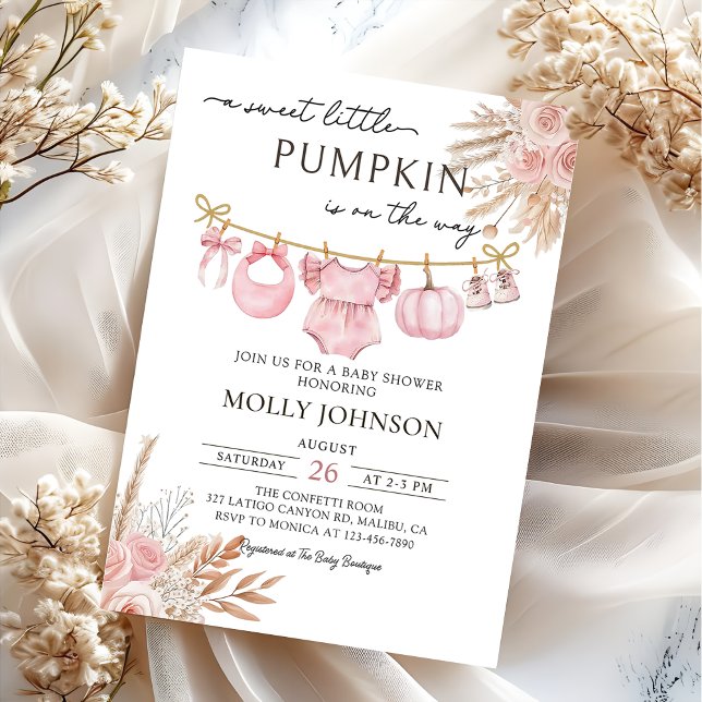 Invitation Citrouille Floral Vêtements de bébé  Baby shower d (Créateur téléchargé)