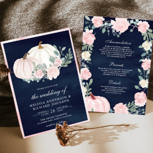 Invitation Citrouille Florale Rose Pâle Tout en Un Mariage Na