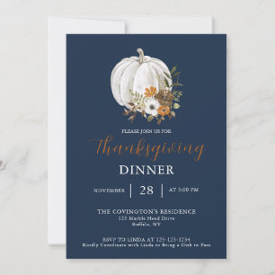Invitation citrouille Flower Thanksgiving Diner