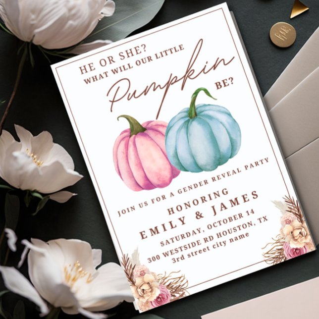 Invitation Citrouille Genre Révéler Garçon ou fille Il ou ell (Créateur téléchargé)