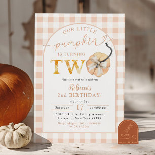 Invitation Citrouille Gingham Orange Élégant 2e Anniversaire