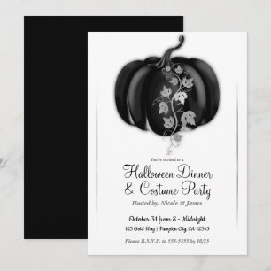 Invitation Citrouille glamour noir et argent pour soirée d'Ha