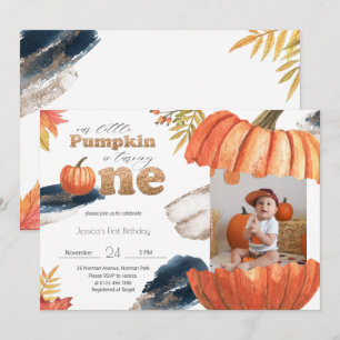 Invitation Citrouille Gold Fall Premier Anniversaire Avec Pho