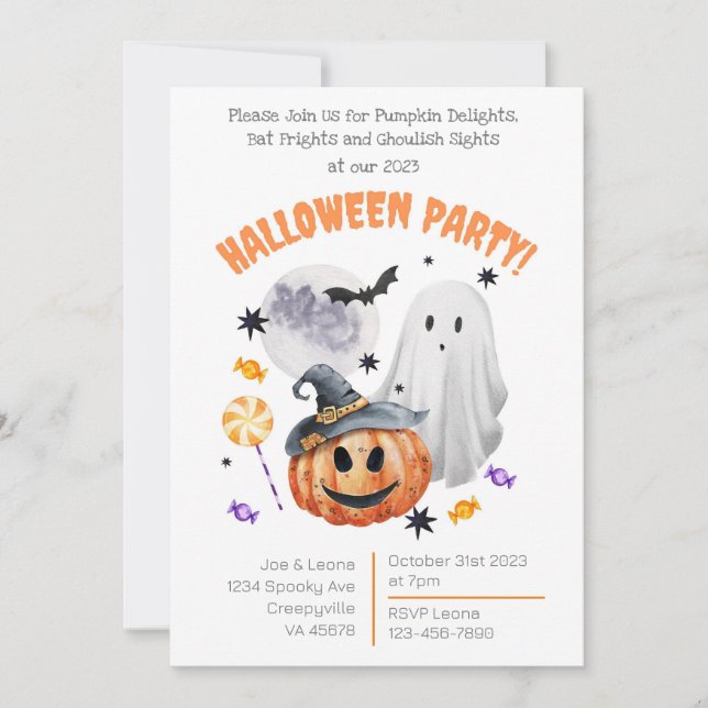 Invitation Citrouille Gouls & Bats Frights 2023 Halloween (Devant)