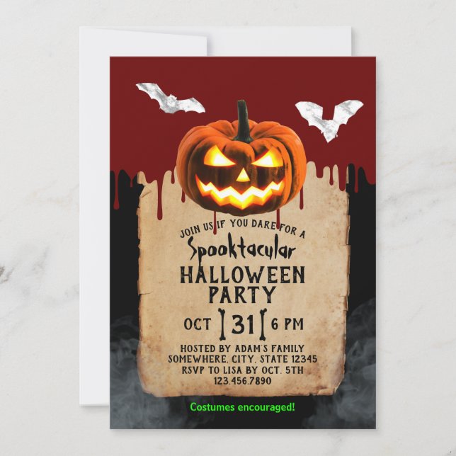 Invitation Citrouille Halloween Spooktacular Blood Driving (Devant)