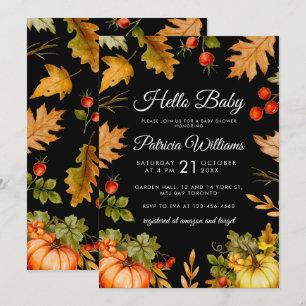 Invitation Citrouille Hello Baby Foliage Baby shower d'automn