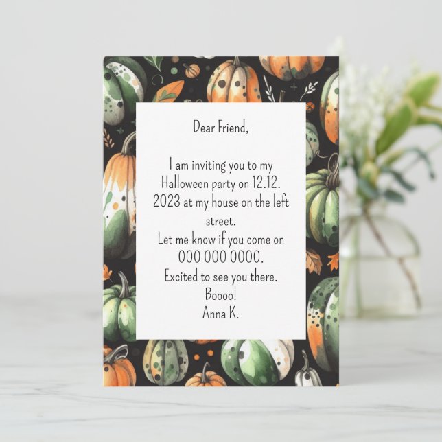 Invitation Citrouille Helloween (Debout devant)