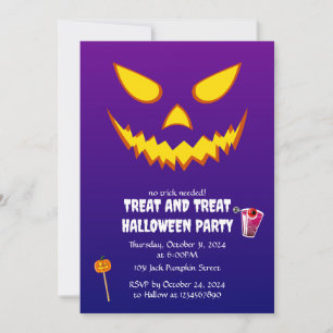 Invitation Citrouille Jack-o'-lantern de la face d'Halloween 