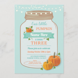 Invitation Citrouille Jar Anniversaire Automne Fête Monnaie L