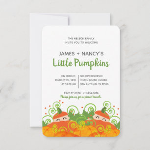 Invitation citrouille jumeau BABY SHOWER garçon fille teint c