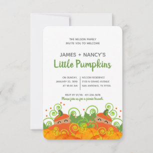 Invitation citrouille jumeau BABY SHOWER garçon fille teint f